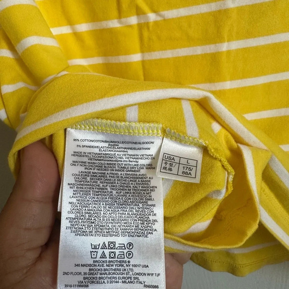 Brooks Brothers Sunshine Yellow White Striped Crew Neck Tee - Picture 4 of 4
